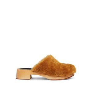 SWEDISH HASBEENS Womens Beige Fluff Block Heel Slip On Leather Clogs Shoes 36